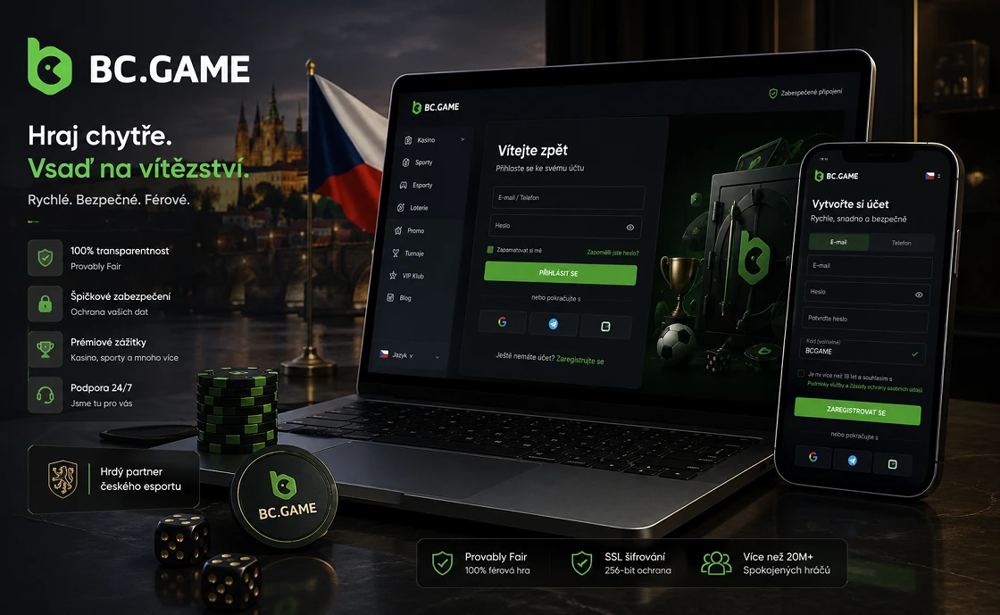 Přihlášení a registrace do BC Game Česko na počítači a telefonu